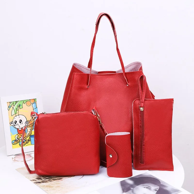 

2021 Fashion Ladies Bag Europe and America Four-Piece Shoulder Bag Messenger Bag PU Lychee Pattern Girl Crossbody Handbag
