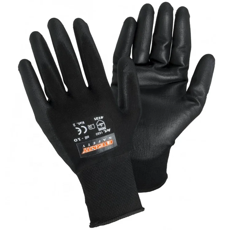 

ENTE SAFETY 13G Knitted Black Nylon PU coated Gloves work safety gloves en388