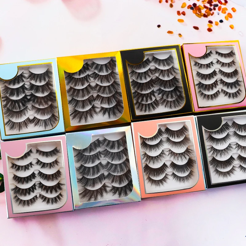 

wholesale private label 5 pairs Silk Mink lashes dramatic 3d fluffy faux mink lashes 5pairs lashbook, Natural black