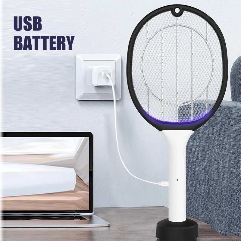 

Dropping Rechargeable Mosquito Bat New Hot Selling usb Mosquito Swatter 2 in 1 Mosquito LED Portable, White/black