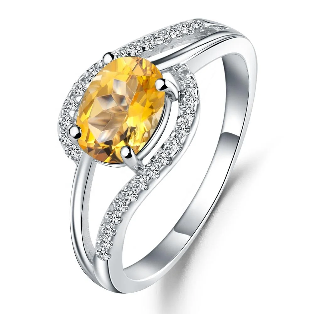 

Abiding Birthstone Natural Citrine Gemstone Luxury Jewelry 925 Sterling Silver Ring For Women Wedding