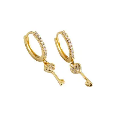 

Fashion Earring With Zircon Key Pendant Earring Sterling Silver 925 Women Jewelry, As picture