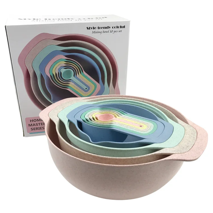 

Eco-friendly Mixing bowl 10 pcs set plastic Measuring Cup Adjustable Baking Colorful Measuring Spoon Set