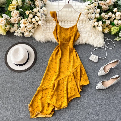 

2020 Summer Women Fashion Backless Polka Dot Midi Dress