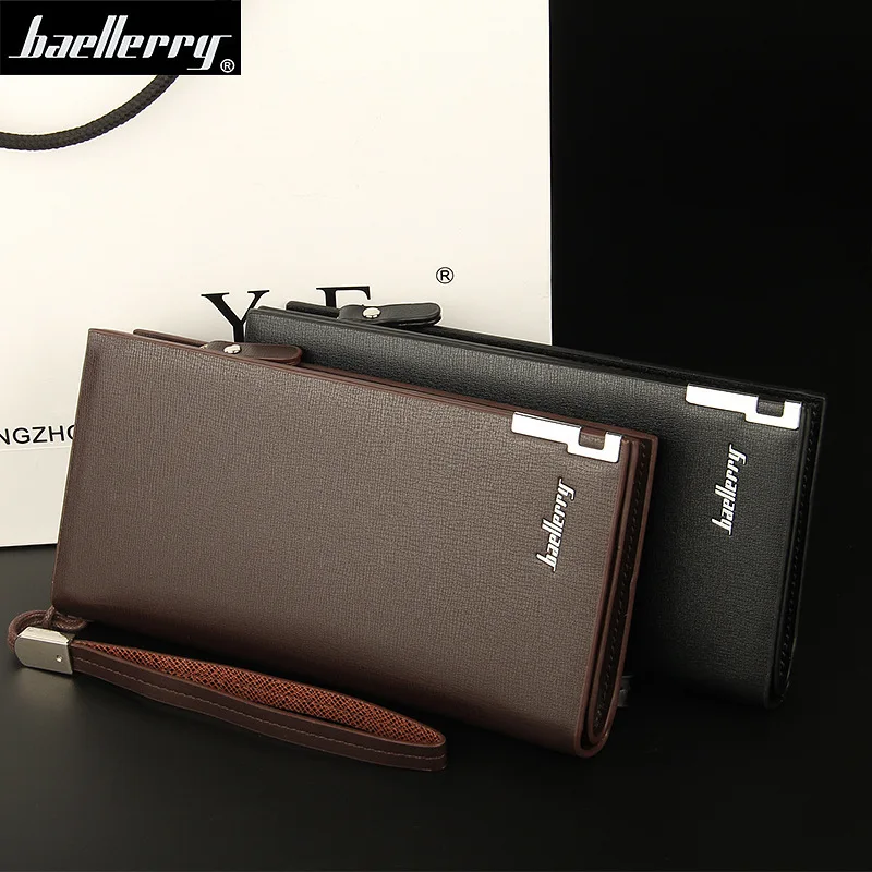 

Baellerry SW002 hot selling high capacity men long style pu leather wallet 2 folds wrist clutch