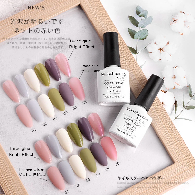 

Hot-selling 8ml Semi-transparent Nail Polish Candy Colored Varnish Painting Hybrid Soak Off UV Gel Nail Art Gel Polish, 6 colors as picture