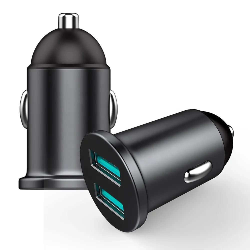 

Hot Sale Aluminum Alloy Dual Port Mini USB Car Charger, Black