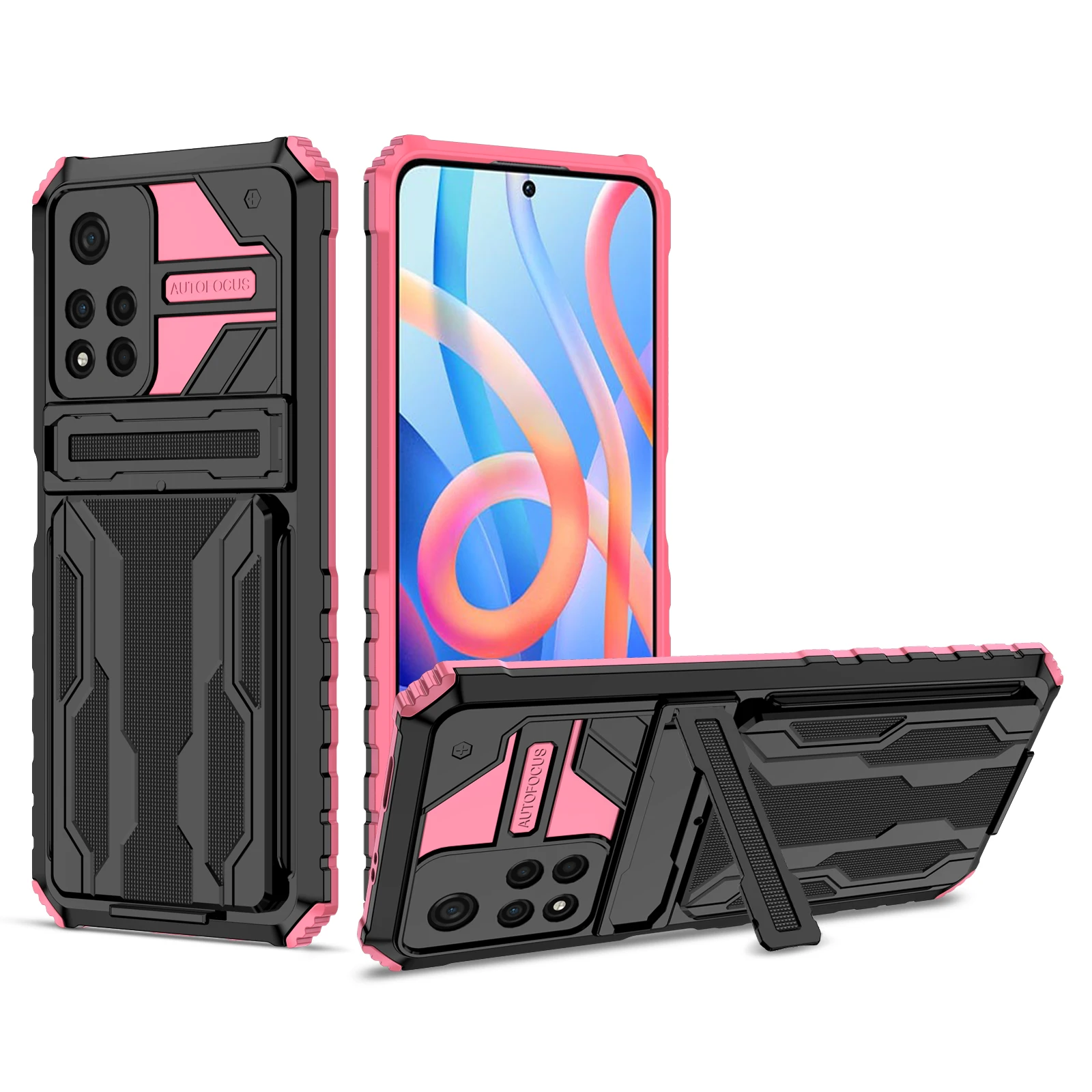 

Hybrid Armor Shockproof Phone Case For Redmi Note 11 5G POCO M4 Pro X3 M3 Redmi 10 9C Card Slot Bracket Stand Holder Back Cover