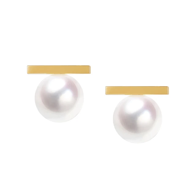 

Women's 18K Gold Yellow Gold Bar and Akoya Cultured Pearl Stud Earrings Wholesale Free Shipping