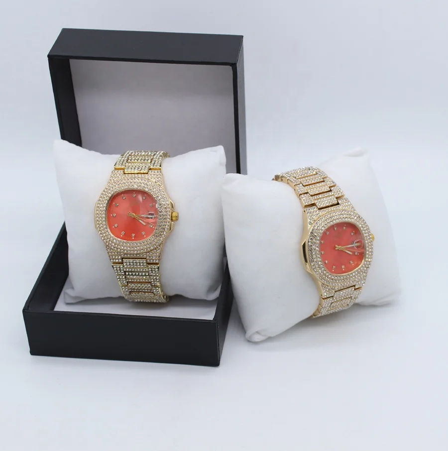 

Low MOQ Luxury Gold Color Full Diamond On Case And Band Mens Diamond Watch