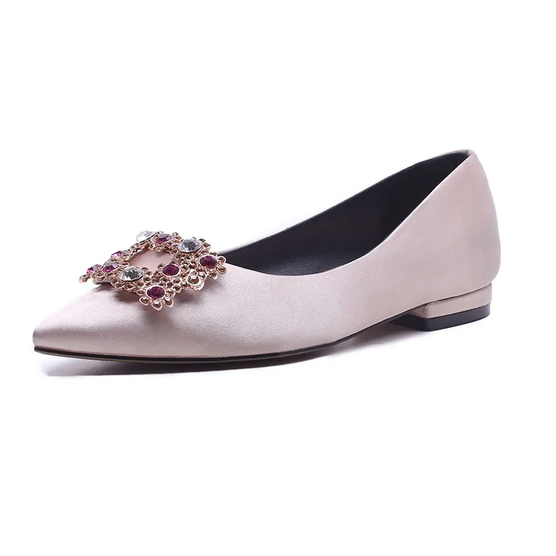 

Wedding shoes female 2021 new bridal red wedding shoes stiletto bridesmaid square buckle wedding flat shoes, Picture