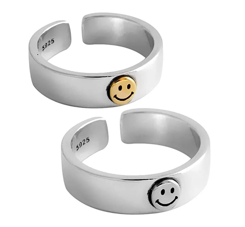 

Open  Statement Ring Vintage Chunky Rings Smiley Face Ring for Women Men, As picture shows