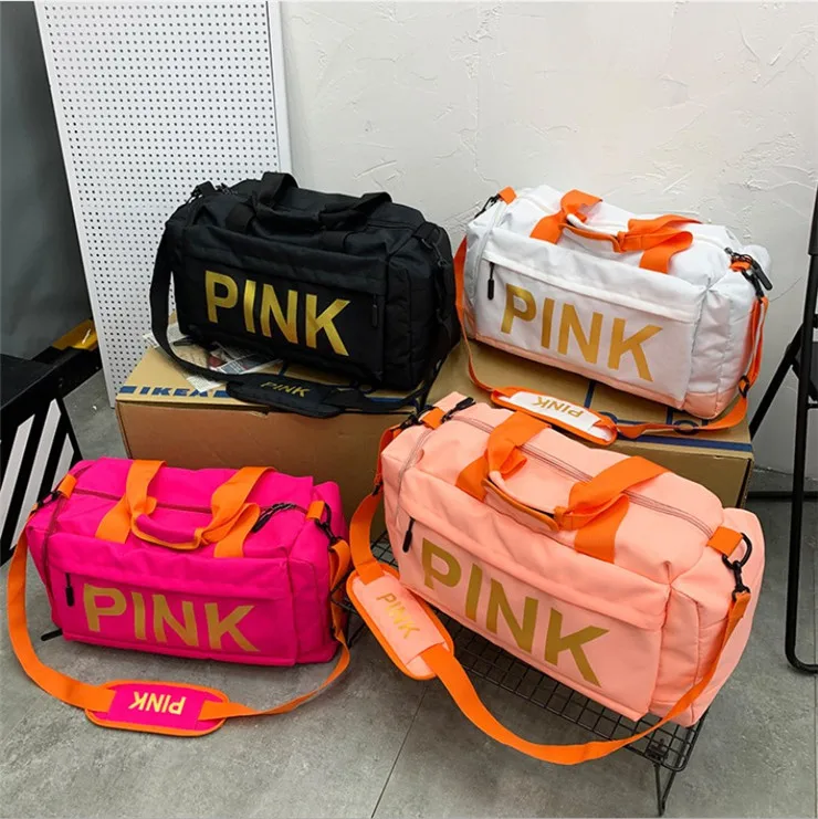 

2021 Brand New Pink Duffel Bag Large Capacity Spend A Night Women Overnight Bag Custom Logo Yoga Gym Bag, Picture color