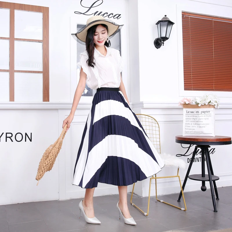 
KEYIDI Casual Fashion Colorful Elastic Pleated Print Cartoon A Line Women Midi Skirt 