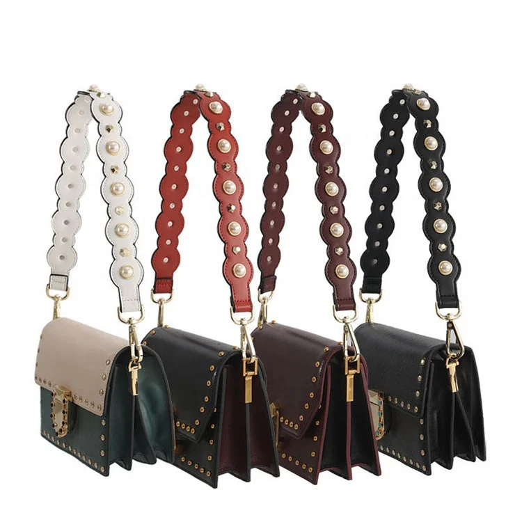 

MeeTee B-S426 New Pearl Handbag Belt Fashionable PU Leather Strap Bags, Colorful