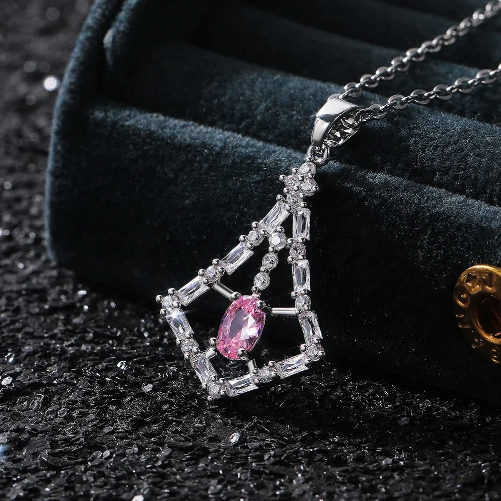 

Geometric Shape Pendant Necklace Women Cubic Zircon Stylish Female Accessories Party Jewelry Fashion Necklaces, Picture shows