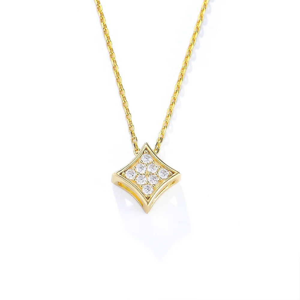 

Girls jewelry gold plated silver 925 sterling bling zirconia Square Kite Shape necklace for women Bridal