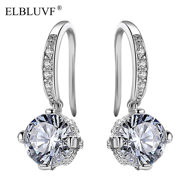 

ELBLUVF Free Shipping Japan Korea Copper S925 Silver White Gold Plated Zircon Wedding Earrings For Women