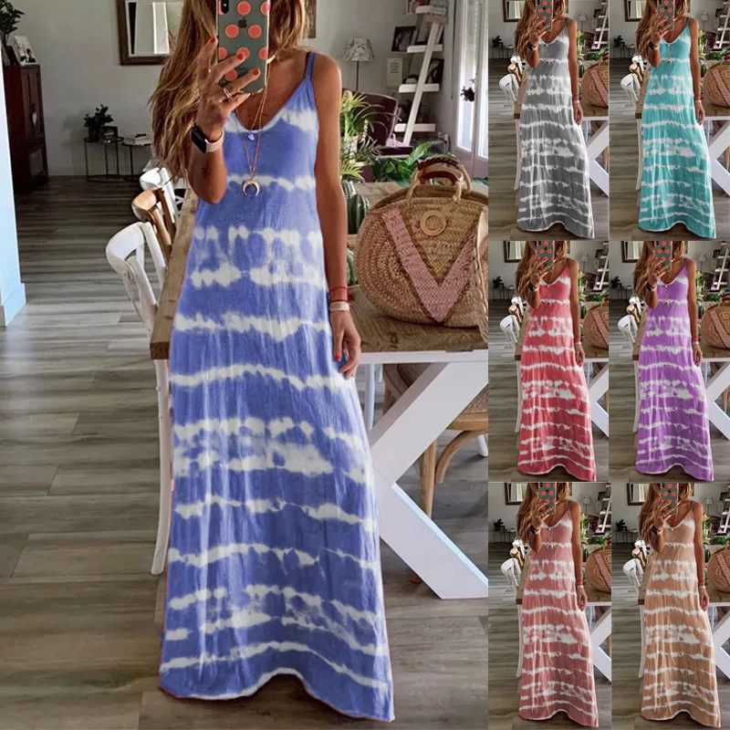 

Summer Clothing Tie Dye Dress Woman New Fashion Maxi Dress Plus Size Available