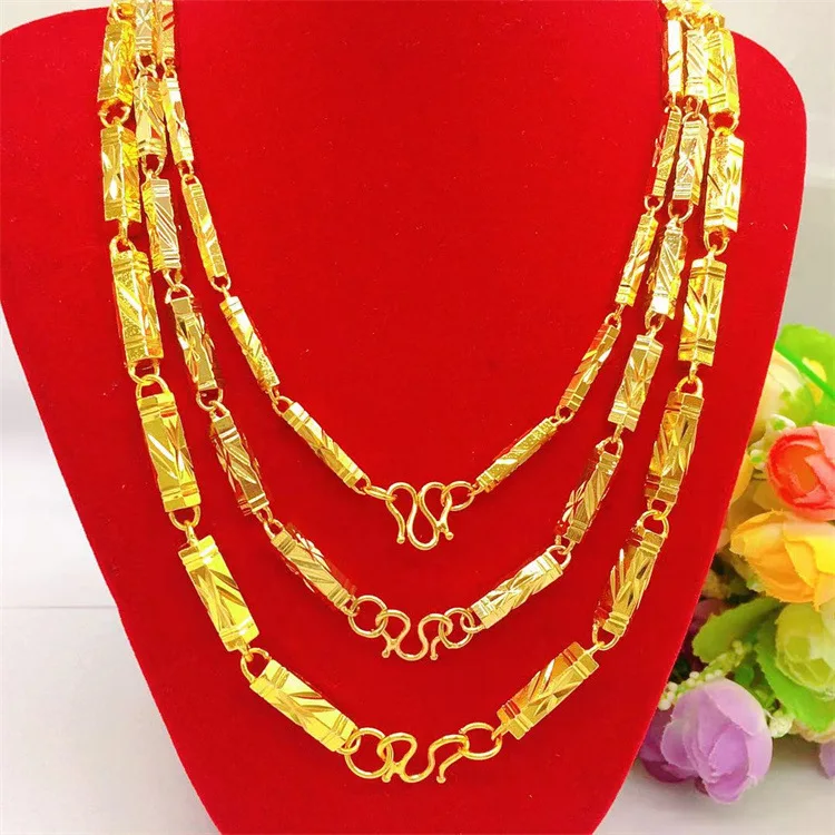 Dubai Gold Men's  Hexagon Necklace Gold Plated Hexagonal Bamboo Alluvial Jewelry Factory Direct Sales
