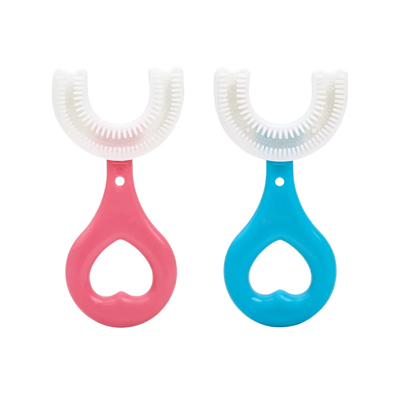 

Super soft suitable for 2-12 years old 360U type children's toothbrush silicone toothbrush kids blue pink