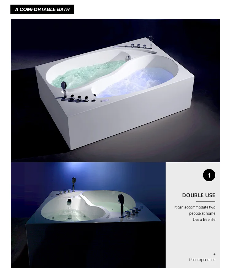 Hotel Two Persons Whirlpool Massage Double Hydrotherapy Bathtub Lover