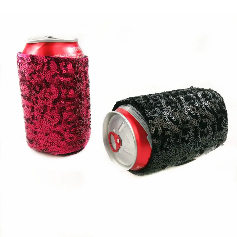 

Neoprene sequin shiny can cooler stubby holder sparkle glitter can cooler sleeve holder insulated soda beer can cooler sleeve