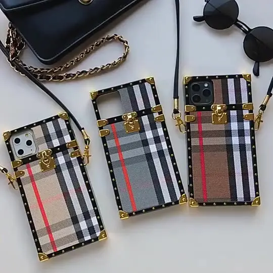 

Best Selling for iPhone 12 13 11 pro Max Luxury Square Phone Case Leather Cover with Strap For iPhone X XR XS Max Girls Women