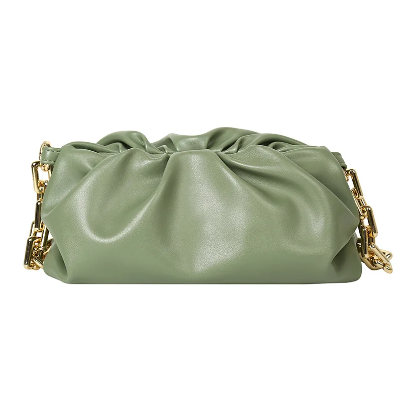 

2021 New Women Chain Pouch Bag Cloud Shaped Dumpling Clutch Purse Ruched Link Shoulder Handbags, Pure color