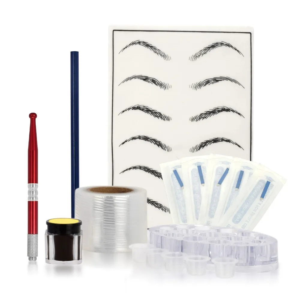 

Microblading Kit Eyebrow Tattoo Needle Pen Set with Tattoo Pigment Practice Skin Ring Cups Holder Plastic Film Brow Pencil for P