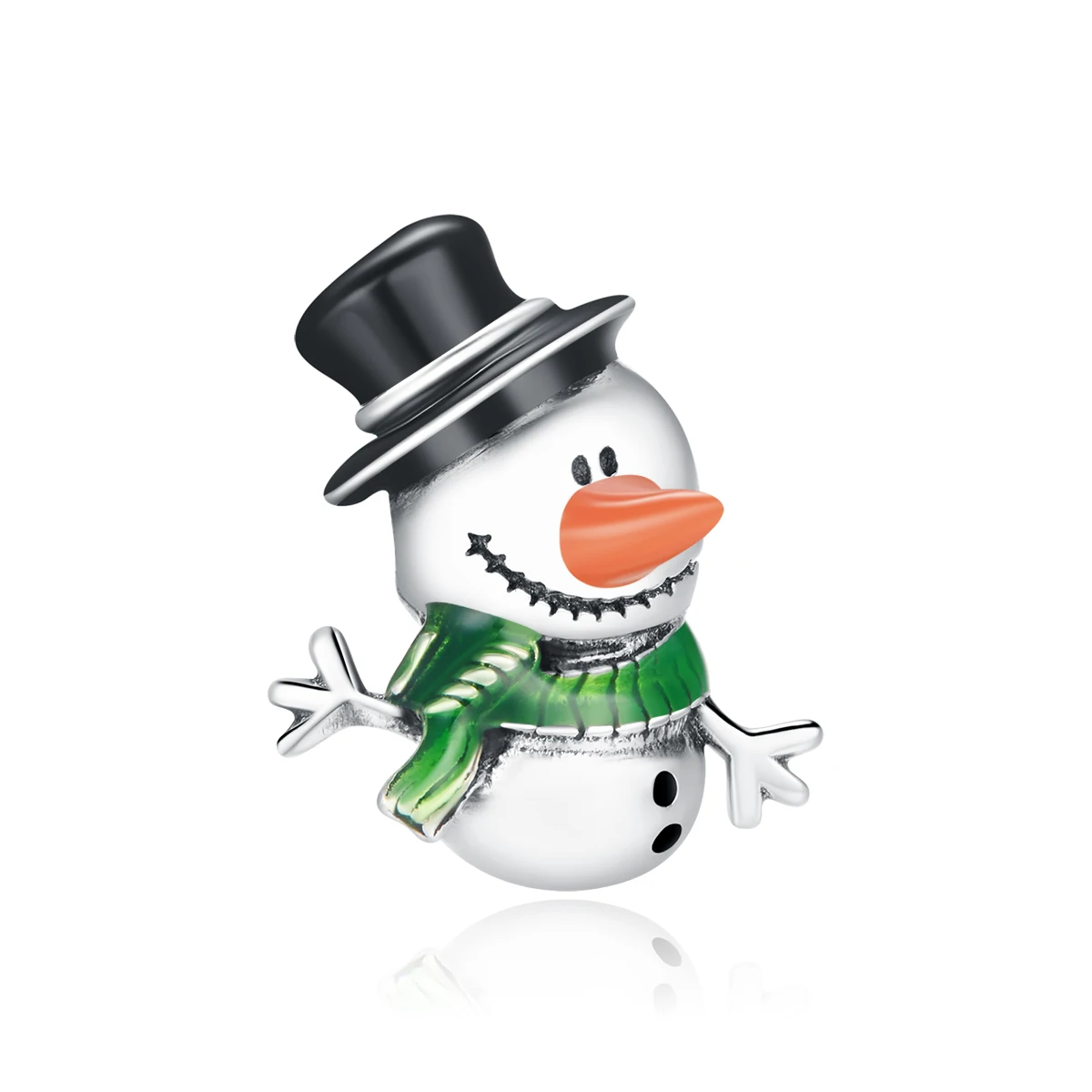 

High Quality 925 Sterling Silver Little Snowman With Green Scarf Enamel Charms