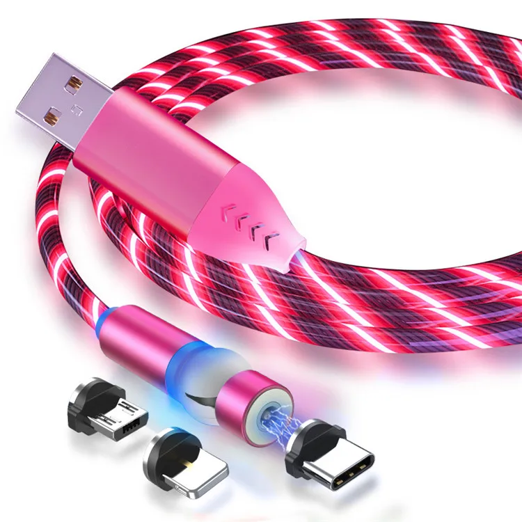 

Wholesale Magnetic Charging USB Cable Flowing Light Phone Accessories Cable USB Led Luminous 540 degree magnetic Cable