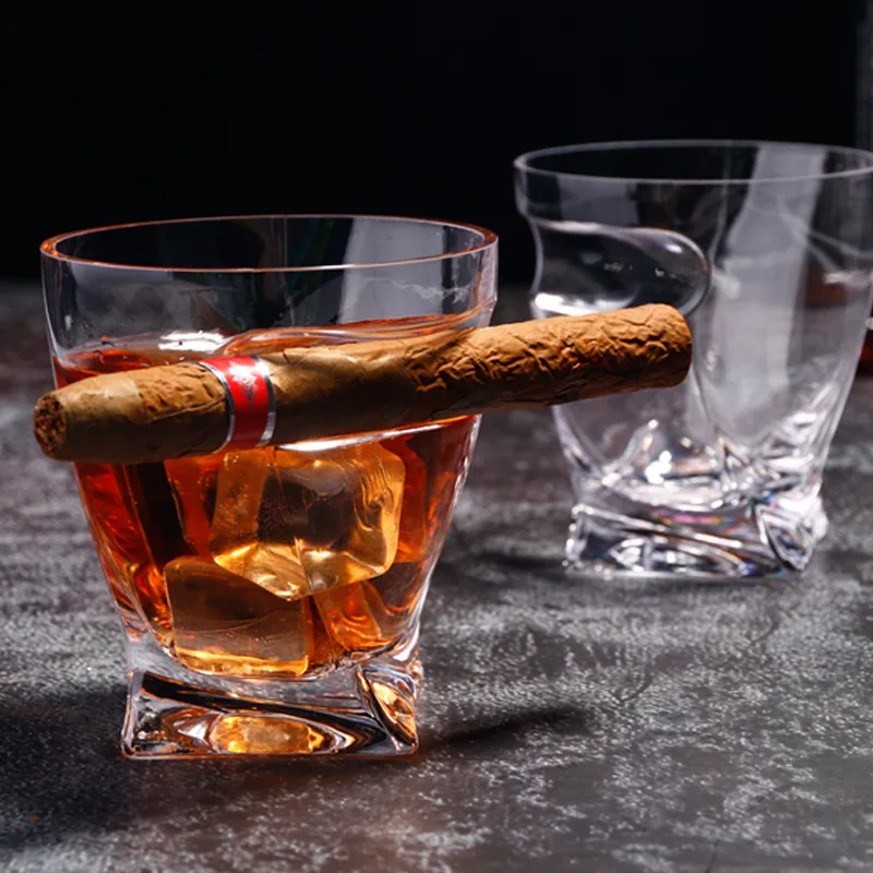 

European Creative Shaped Father's Day Gift Cigar Cup Lead-Free Crystal Whiskey Cigar Glasses With Cigar Glass Holder