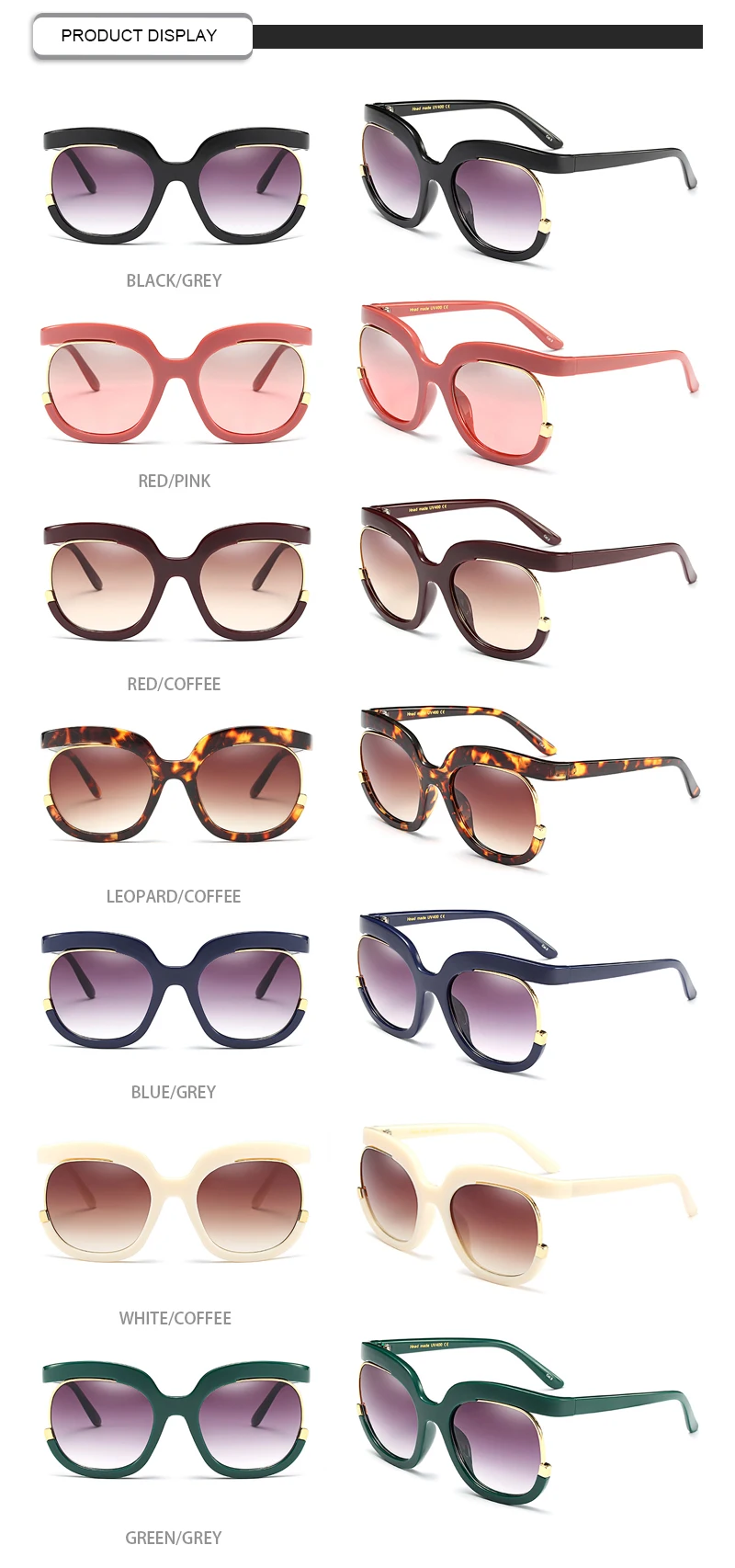 Designer Logo Unique Round Semi Rimless Frame Oversized Women Sunglasses