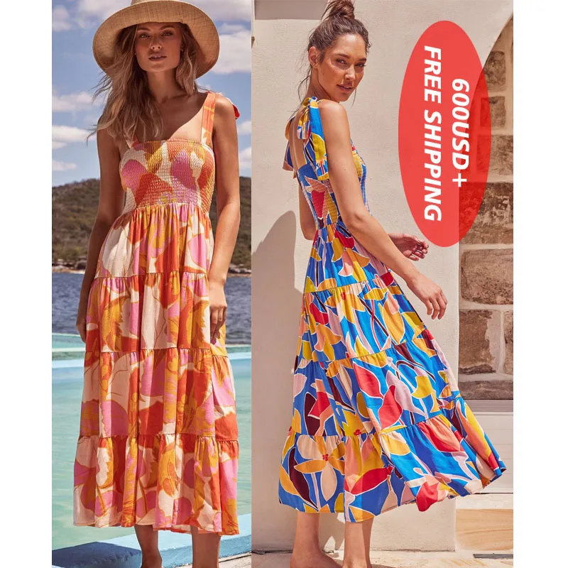 

Free shipping Spring Summer Butterfly Sleeveless V-neck Women's Belt Dress Floral Leisure print bandage Holiday Dress