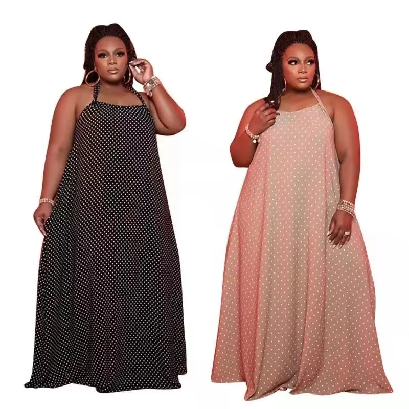

Fashion Polka Dot Backless Womens Halter Sleeveless Dress Wholesale Maxi Dresses Ladies Plus Size Summer Outfits