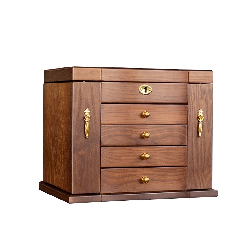 

2021 Hot Sales Customized Brown Lock Light Luxury Vintage Jewelry Box With Mirror