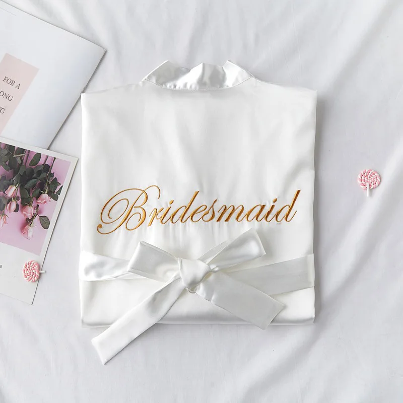 

Custom Logo Silk personalized Embroidery women gifts kimono lace satin wedding dress Bridal gown Bride bath Bridesmaid Robes