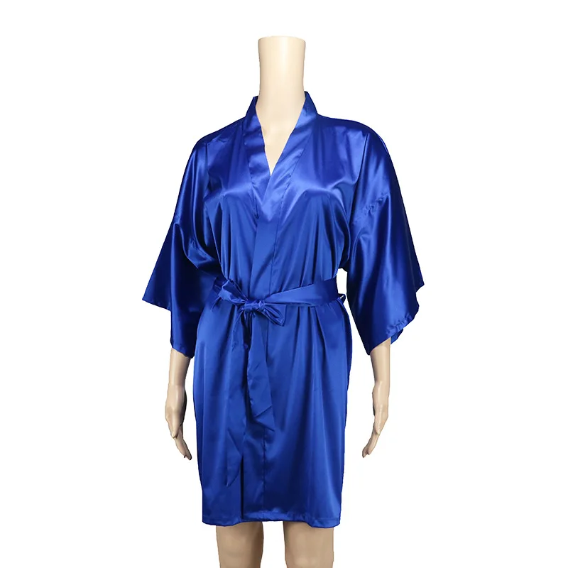 

2021 New Solid pajamas and night dress For Woman Short Bride Robe Sexy Women Lingerie Kimono Silk Satin valentines day robes, Colors satin pajamas valentines day robe