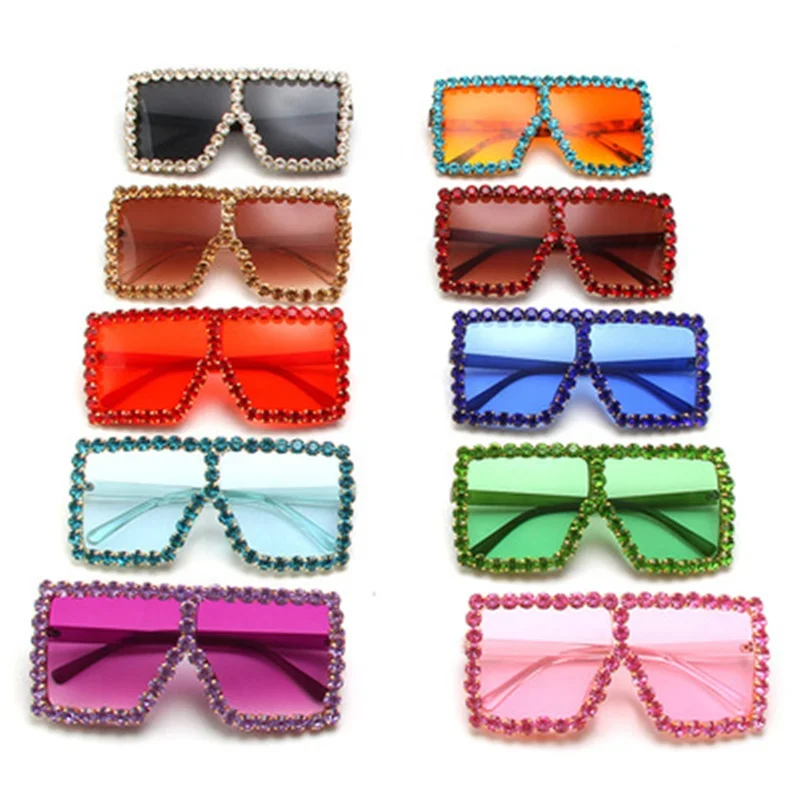 

Fashion Oversized Big Square Bling Diamond Rhinestones Women Shades Sunglasses, 11 colors