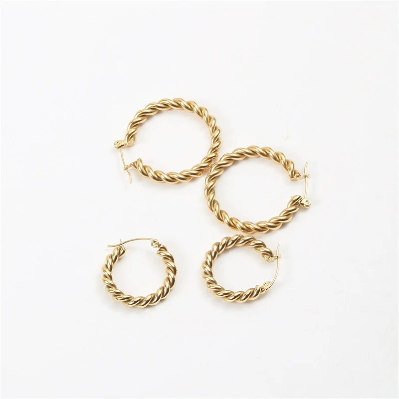 

Vintage Style 18k Gold Plated Circle Round Earrings Twisted Rope Hoop Earrings For Women Stainless Steel Jewelry