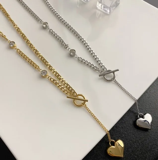 

Titanium steel light luxury niche heart sweater necklace female OT buckle French color clavicle chain tide necklace, 2colors