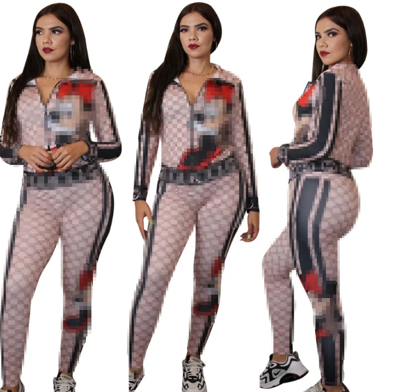 

2021 Hot Selling 9 Color Good Quality High Street Mickey Printing Long-Sleeved Tops And Pants Casual Women's Two Piece Suit