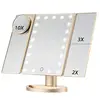 2018 Best Selling Trifold Lighted Mirror Led 10x Rotating Folding 3 sided Desktop Makeup double sided mirror