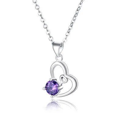 

Women Dainty Clavicle Chain Love Heart Necklace Titanium Choker Chain Hollow Purple Zircon Heart Charm Necklace