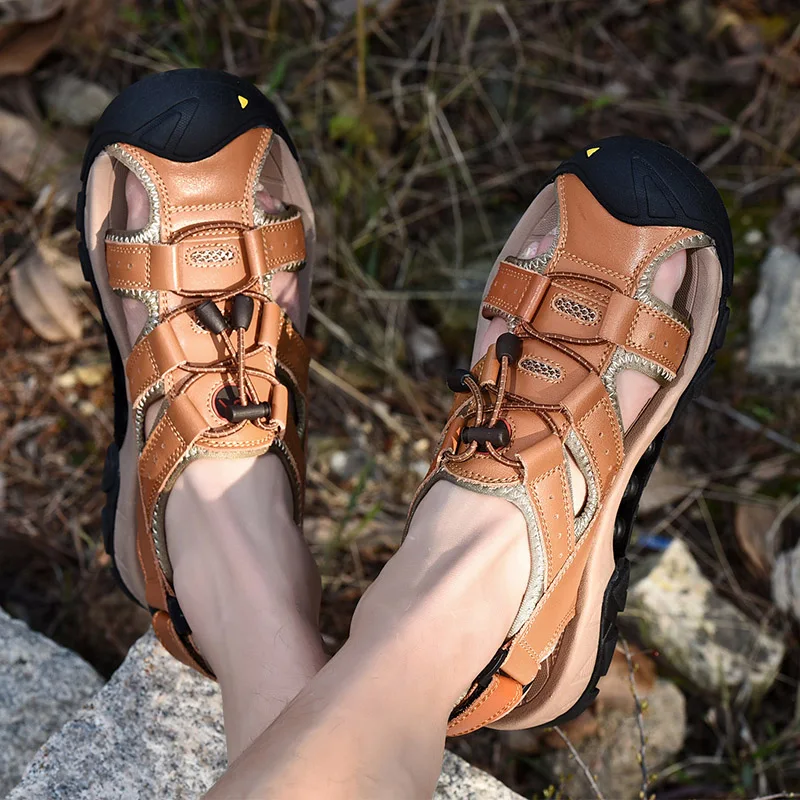 

Men's Casual Shoes Sandal Shoes Protect Toe Genuine Leather Sport Beach Sandals