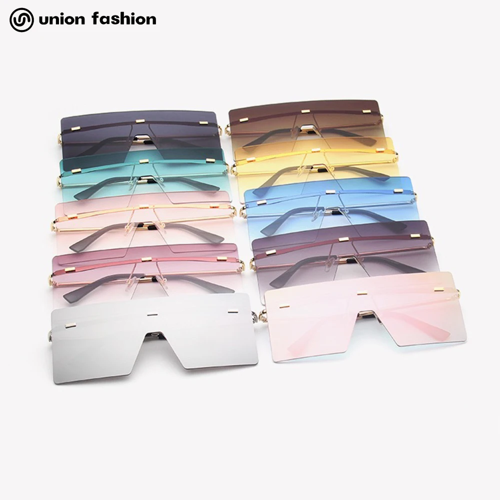 

Popular Rimless Oversized Big Frame Fashion Square Women Metal Sun Glasses Sunglasses