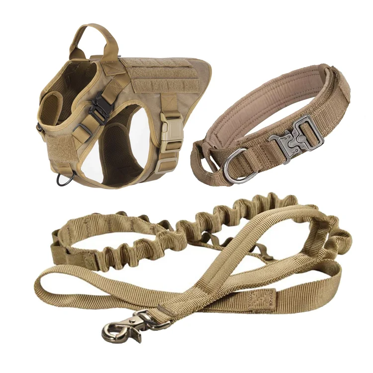 

New Heavy Duty Custom Designer Adjustable Luxury Fancy Fashion Military Tactical Harness Service Dog Collar and Leash Set