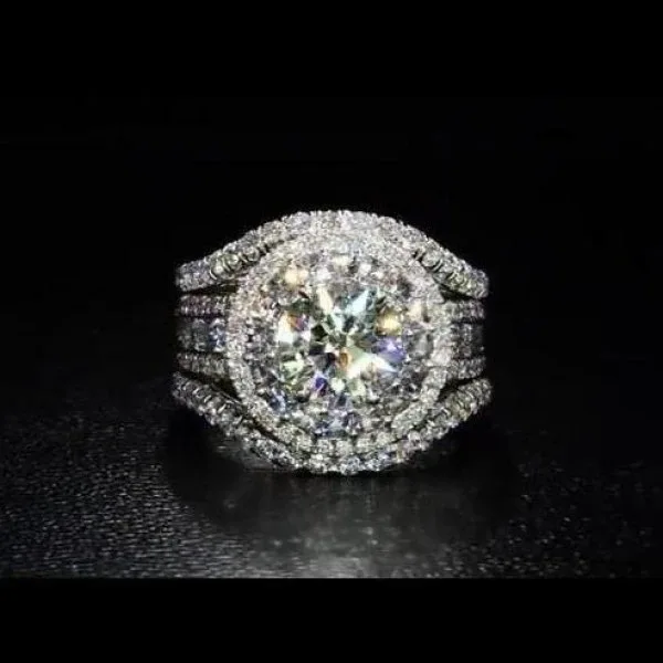 

Customized foreign trade fashion women's retro full diamond zircon ring set, engagement wedding ring factory direct supply