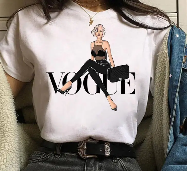 

Summer Tops T Shirt Women's Tshirt New Vogue Print Graphic Cute Plus Size Women Shirts Female 90s Girls Tee Shirt, White